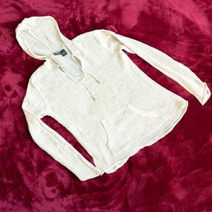 VINTAGE Guide Series Cream Tan Crochet Knit Hooded Bohemian Sweater Size L